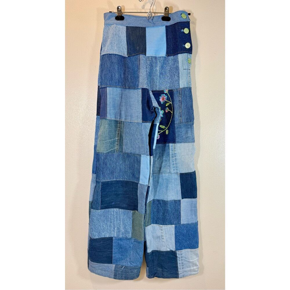 NWOT Vintage Forgotten Saints Upcycled Patchwork Embroidered Wide Leg Jeans M